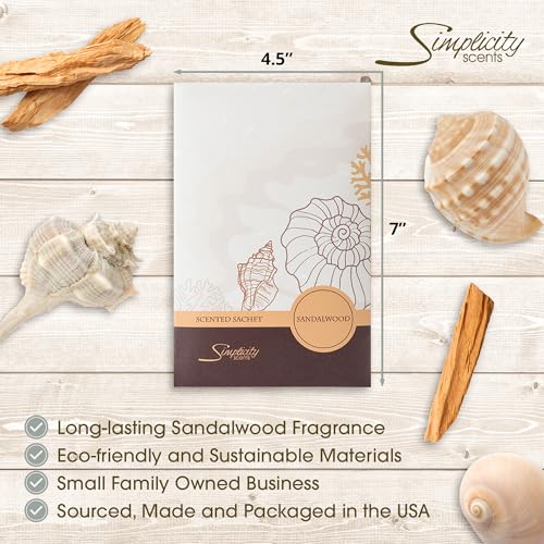 Sandalwood Scented Sachets for Closets and Drawers, 6-Pack Long-Lasting