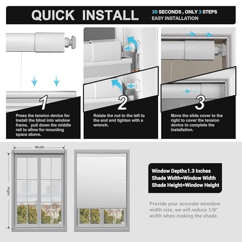 No Drill Cellular Shades - Top Down Bottom Up Blackout Blinds, Custom Size
