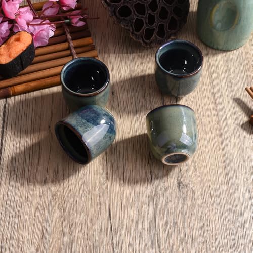 Ceramic Sake Cup Set - 6 Artisan Reactive Glazed Tea & Drinkware, 2-inch