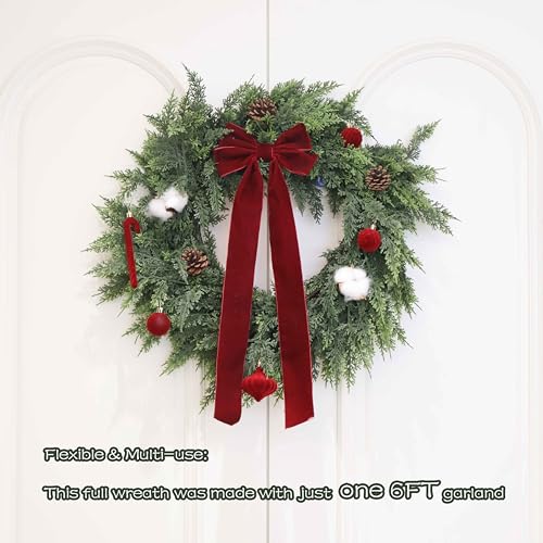 Senjie 6FT Cedar Garland 2-Pack Real Touch Christmas Mantel Decor with Wire - Leaf Variation