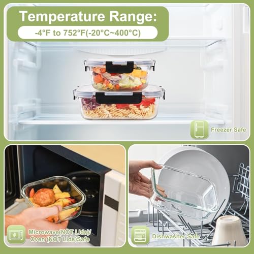 8-Pack Glass Food Storage Containers with Airtight Locking Lids - BPA Free