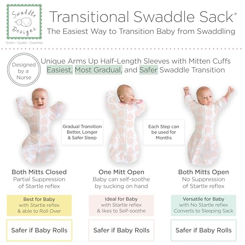 SwaddleDesigns Transitional Swaddle Sack, Arms Up Cotton Sleep Bag