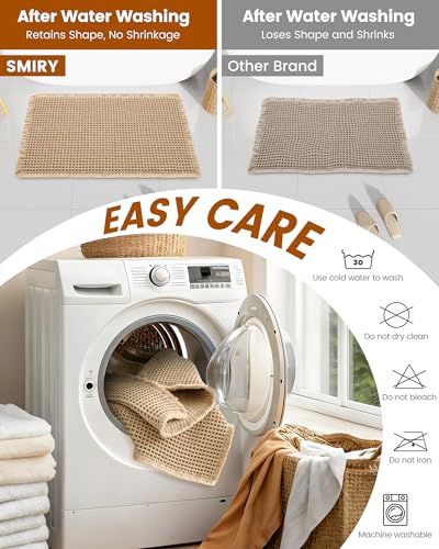 Smiry Waffle Bath Mat 30x20 Extra Soft Absorbent Brown
