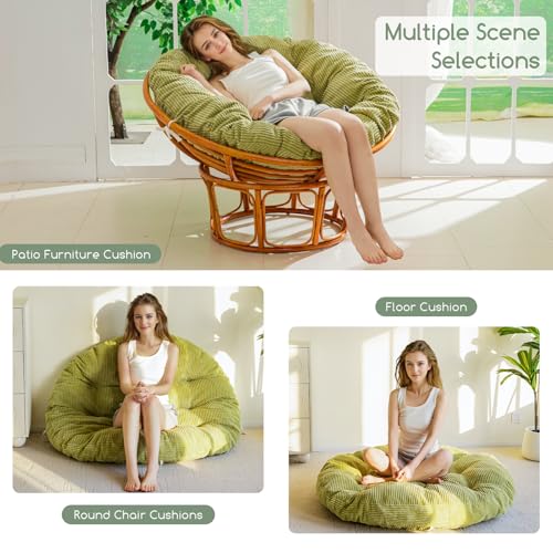 48-Inch Round Papasan Chair Cushion, Overstuffed Corduroy Seat Pad, Green