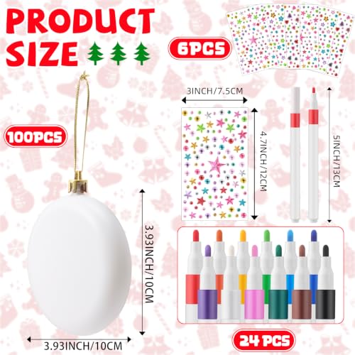 Syhood 100 Pcs 4-inch DIY Christmas Ornaments Flat White Ball Discs