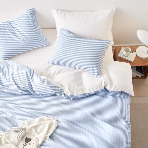 Blue and White Striped Comforter Set Full Size - 3 Piece Farmhouse Bedding