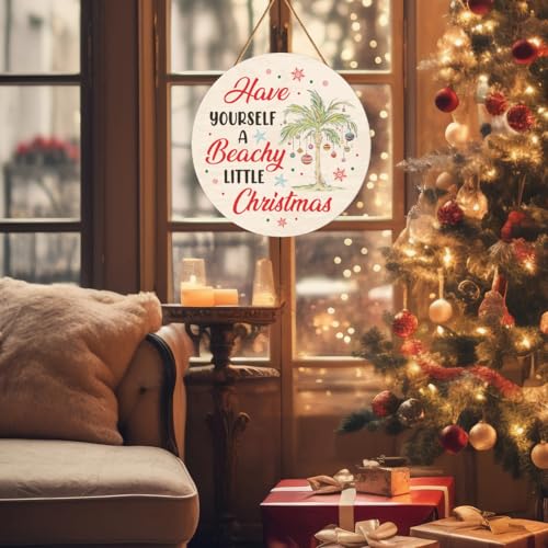 Beach Christmas Decor Door Sign Beach Christmas Wooden Wreath - 11.8in