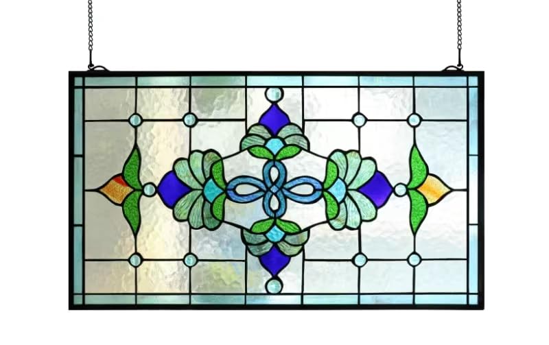 Extra Large 32 Inch Handmade Victorian Stained Glass Window Panel