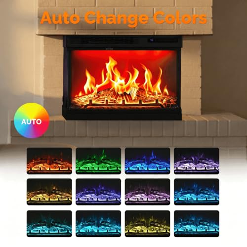 24-Inch Electric Fireplace Insert, 3-Sided Recessed & Wall Mount Heater with Remote