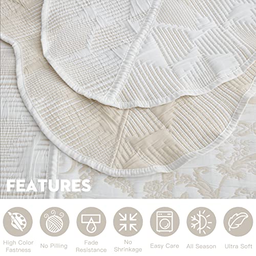 Oversized King Bedspread Set - Ivory Jacquard Matelasse, 5-Piece