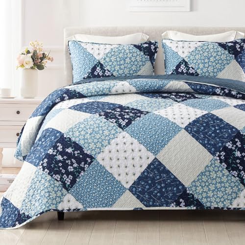 Reversible Boho Quilt Set - Full Size Floral Patchwork Bedding