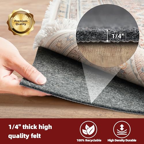 5x7 Ft Non-Slip Rug Pad, 1/4 Inch Thick Felt and Natural Rubber Gripper