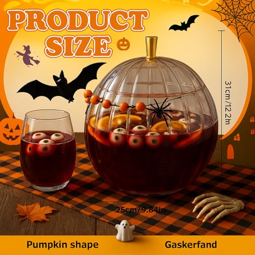Pumpkin Punch Bowl Set with 6 Cups and Ladle, 1.3 Gallon Halloween Serving