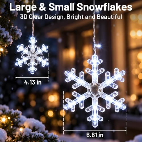 Suddu Christmas Snowflake Lights Outdoor 168 LED Cool White 10.7ft Connectable