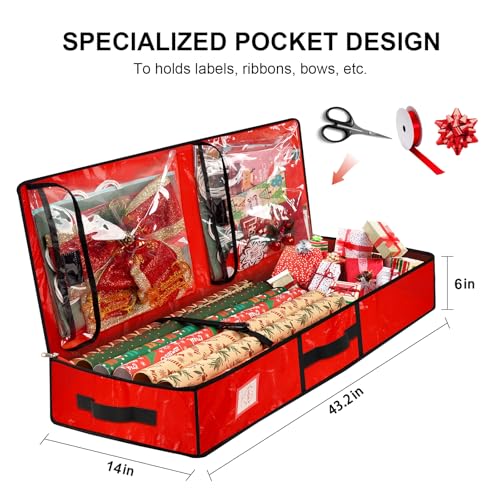 Underbed Wrapping Paper Storage Container 43 Inch Red Holiday Gift Wrap Organizer