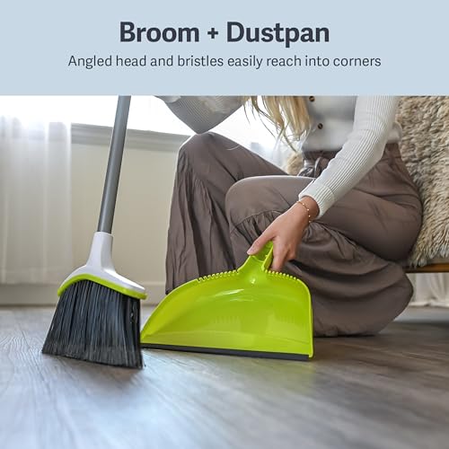 2-Piece Angled Broom and Dustpan Set - 44-Inch Long Handle Sweeper
