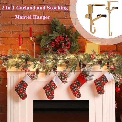 Fireplace Stocking & Garland Hanger, 2-in-1 Adjustable Mantel Clips, 3 Pack