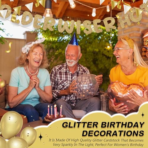 Older Wiser Hotter Glitter Banner - Pre-Strung Funny Birthday Party Decorations