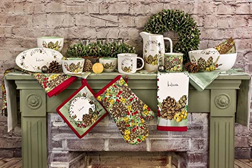 Holiday Ceramic Drink Pitcher 5.5 Cups Pinecones & Bells - Boston International