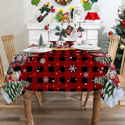 Cusugbaso Christmas Tablecloth 60x104 Inches Rectangular - Red Plaid, Water-Resistant