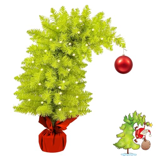 2 FT Lime Green Bendable Christmas Tree with Ornaments - Whimsical Holiday Decor