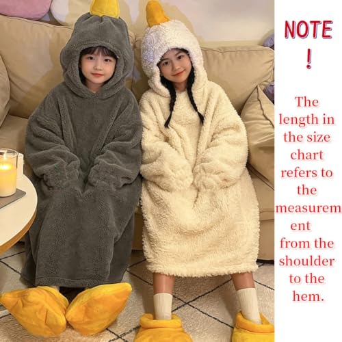 Oversized Wearable Goose Blanket Hoodie with Feet Warmers for Adults & Kids