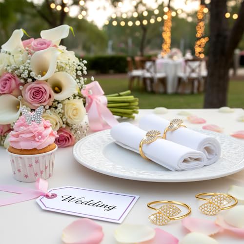 Gold Leaf Napkin Rings Set - 100 Durable Round Table Decorations for Weddings & Holidays