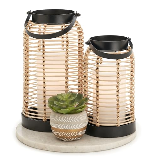 Natural Rattan Lanterns Set of 2 - Chic Boho Decor for Home