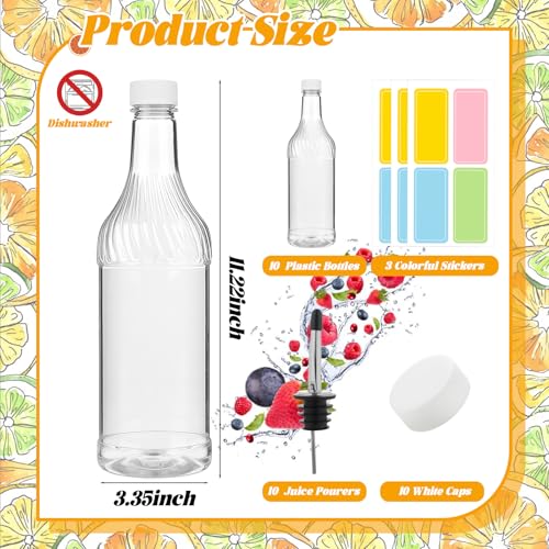 20 Pack 32oz Plastic Liquor Bottles with Pour Spouts for Bar, Juice & Beverage Storage