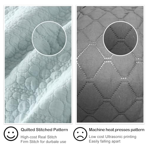 Aqua Blue Queen Quilt Set - 3-Piece Pre-Washed Microfiber Bedspread