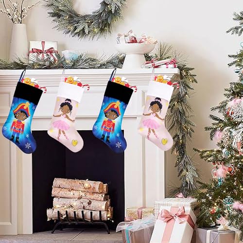 Pink Christmas Stocking with Black Princess Print - 18 Inch Holiday Decor - Pink Variation