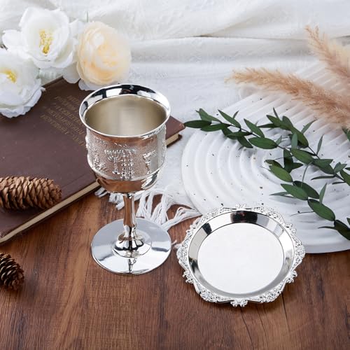 Silver Plated Kiddush Cup and Matching Tray Set for Shabbat and Holidays