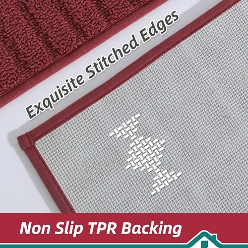 Non-Slip Kitchen Rug 20"x30" - Washable Absorbent Burgundy Floor Mat