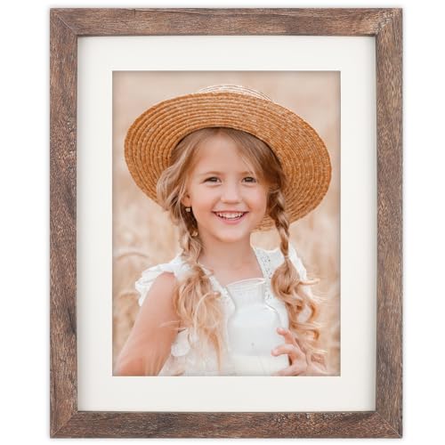 Vintage Brown Wood 8x10 Picture Frame with Mat for Wall & Tabletop