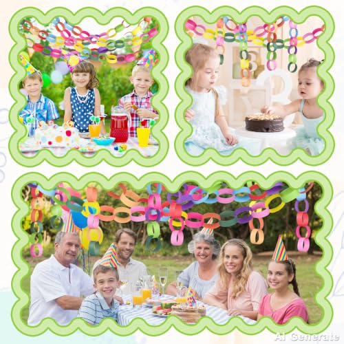 600 Pcs DIY Paper Chain Strips - Self-Adhesive Rainbow Party Decorations