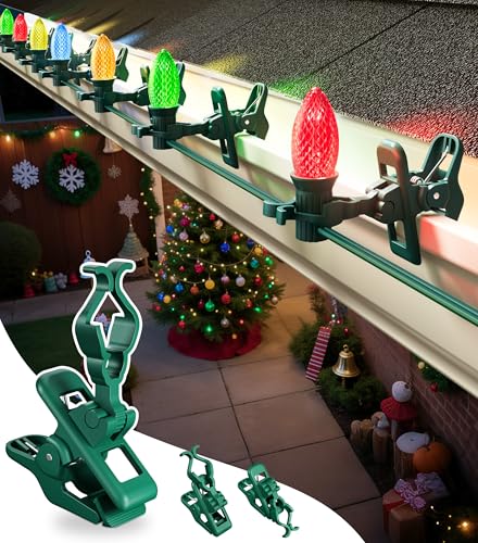 Green Christmas Light Clips 150 Pack for C7 C9 String Lights - Outdoor Use