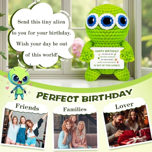 Birthday Crochet Alien Decor Gift for Women & Men – Handmade Desk Charm (3-inch) – Qucibm