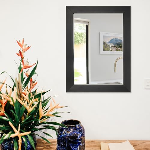 12x16 Inch Rectangular Wall Mirror, Modern Black Decorative Mirror
