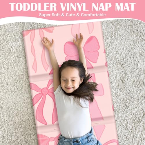 Foldable Kids Nap Mat for Preschool Daycare Sleep with Pink Bow