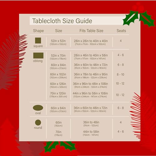 Kadut 70 x 120 Inch Christmas Tablecloth Poinsettia Leaf Red Holiday Decor
