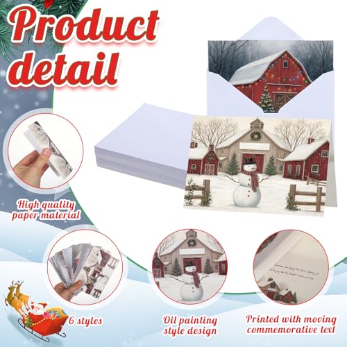 TaoBary 36 Pcs Winter Barn Christmas Cards with Envelopes – Barn Theme