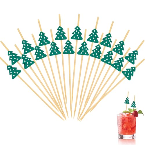 Christmas-Green Tree Cocktail Picks 100 Pcs Bamboo Skewers for Appetizers & Garnish