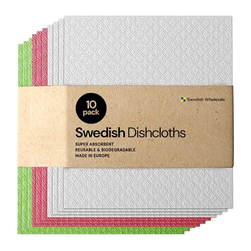 Reusable Cellulose Dishcloths 10-Pack, Absorbent Kitchen Cleaning Cloths