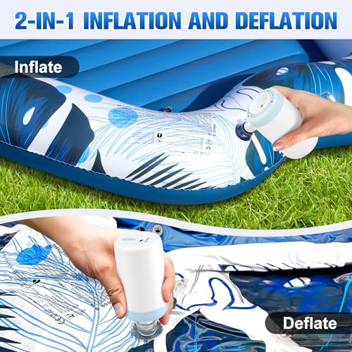 Portable Air Pump for Inflatables - Ultra-Fast Rechargeable Inflator with 5 Nozzles