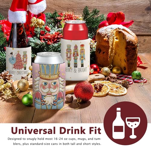 LIANGW Christmas Nutcracker Cup Sleeves 4 Pack - Holiday Reusable Neoprene Insulators for Cold & Hot Drinks (04)
