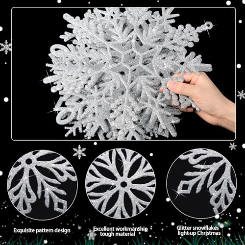 Sratte Silver 48 Pcs 12-inch Glitter Snowflake Ornaments for Christmas & Winter Decor