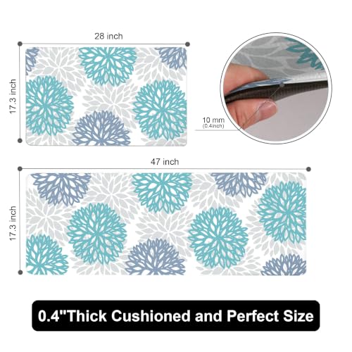 2-Piece Teal Anti-Fatigue Kitchen Mat Set, Cushioned Waterproof Floor Rugs