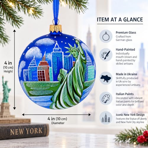 Statue of Liberty Glass Ornament 4 Inch - Hand-Painted Christmas Ball