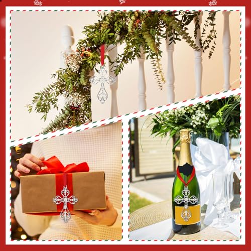 COCHIE Silver Christian Cross Ornament with Gift Box Christmas Religious Decorations