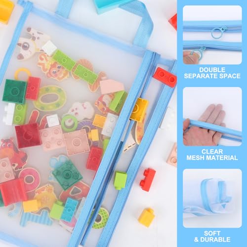 12 Pack A4 Mesh Zipper Pouch Bags with Handle, Double-Layer Storage Organizers